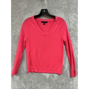 Banana Republic Sweater Women's S Extra Fine Merino Wool Bright Neon Pink V Neck